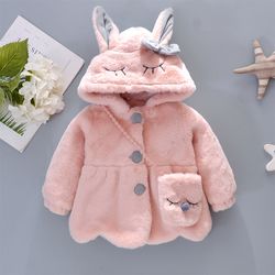 baby girl clothes long sleeve set, cute rabbit hoodie jacket, winter plush bow outfit kids clothes with bag