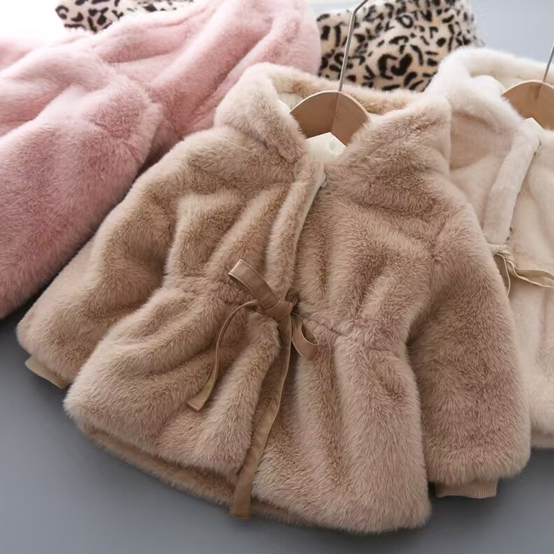 Super Warm Winter Girls Coat Mink Fur Padded, Thickened Hooded Coats Long Sleeve, Baby Kids Children Jacket Plush