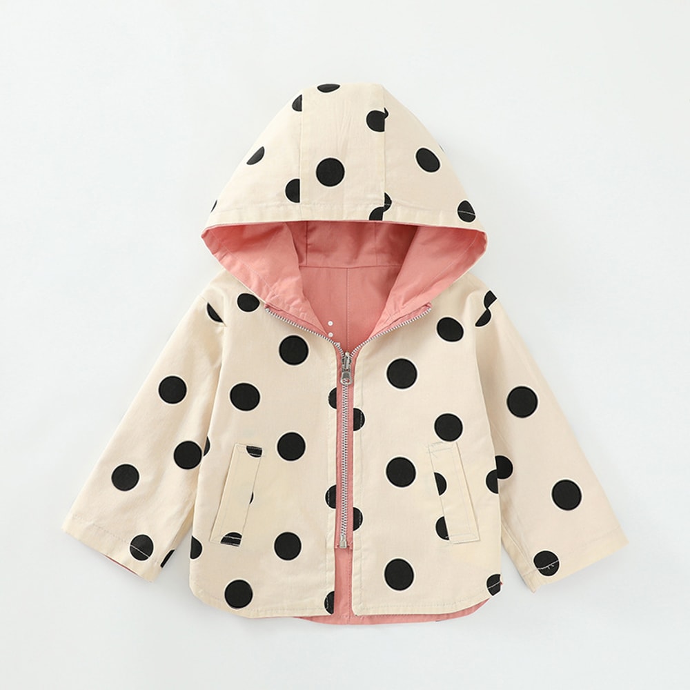 Kids Hooded Clothing Spring Autumn Boys Polka Dot Trench Coat, Children Jackets Girls Double Sided Outerwear Toddler