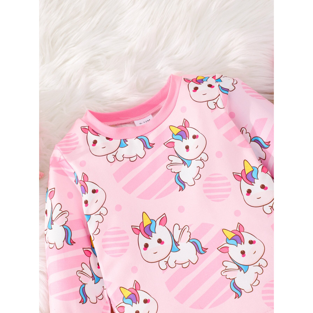 Pink Rainbow Unicorn Pajama Set for Baby Girls, 2PC Long Pants Pajamas with Full Print, Soft Skin-Friendly Fabric