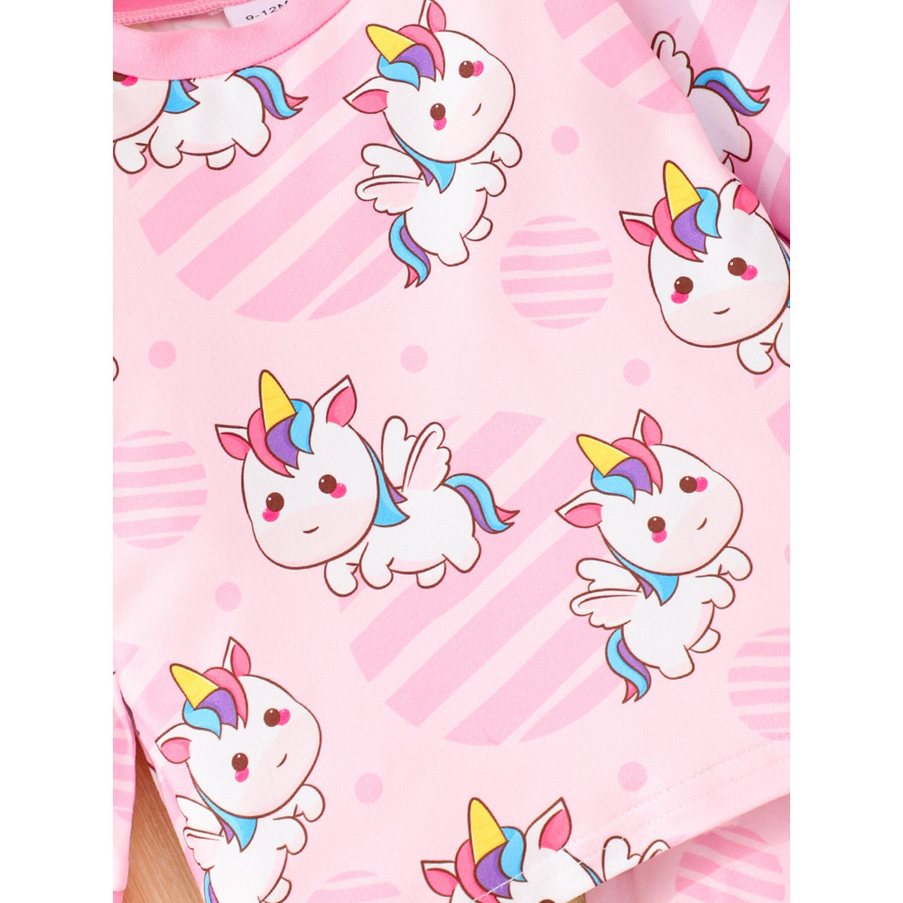 Pink Rainbow Unicorn Pajama Set for Baby Girls, 2PC Long Pants Pajamas with Full Print, Soft Skin-Friendly Fabric