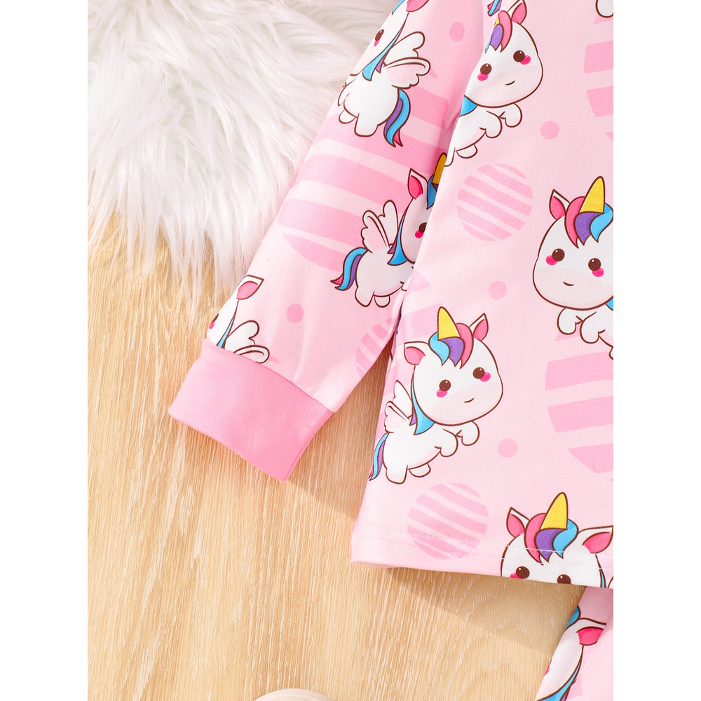 Pink Rainbow Unicorn Pajama Set for Baby Girls, 2PC Long Pants Pajamas with Full Print, Soft Skin-Friendly Fabric