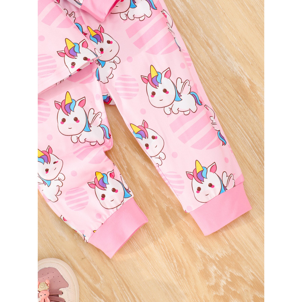 Pink Rainbow Unicorn Pajama Set for Baby Girls, 2PC Long Pants Pajamas with Full Print, Soft Skin-Friendly Fabric