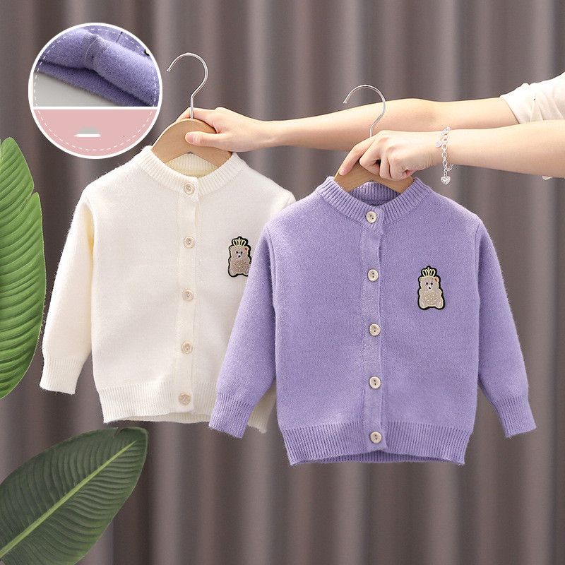 Baby Girl Autumn Knitted Coat, Infant Cotton Sweater Cardigan, Soft Kid Open Stitch Round Collar Coat 1-5 Years
