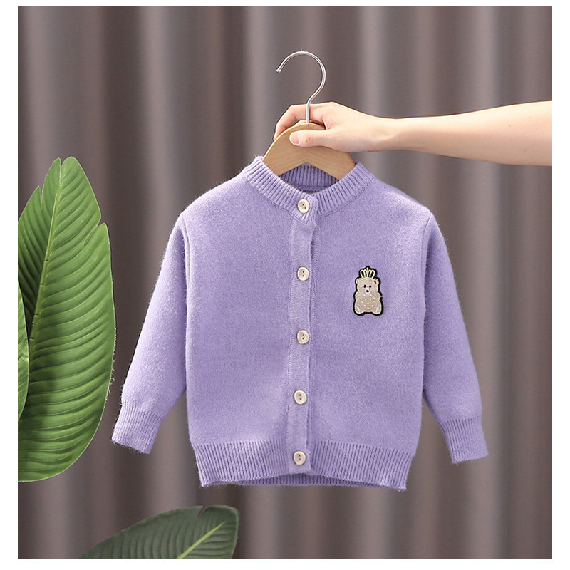 Baby Girl Autumn Knitted Coat, Infant Cotton Sweater Cardigan, Soft Kid Open Stitch Round Collar Coat 1-5 Years