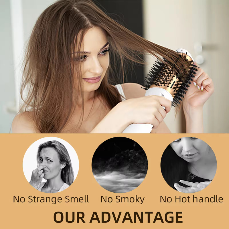 3 in 1 Hot Air Brush with Negative Ion Blow and Comb, Straight and Curl Hair Curler Wand, Dryer Brush for Styling