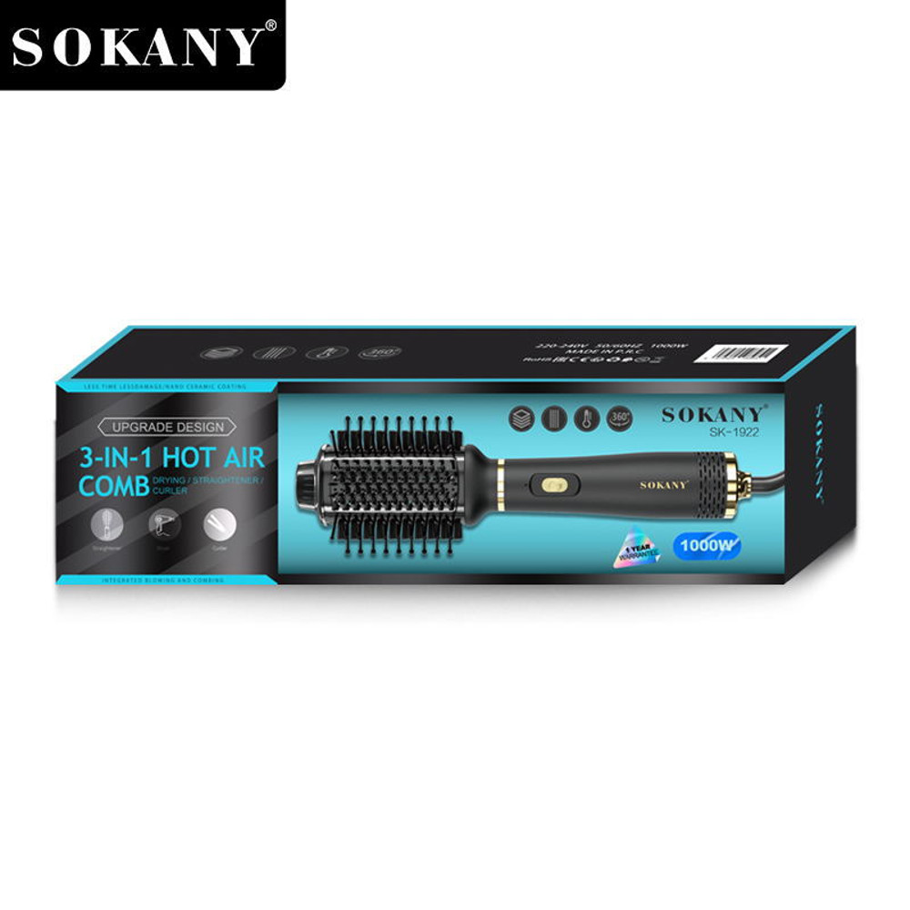 Hot Air Comb Hair Bar Sokany, Negative Ion Quick Drying Hair Brush, Lightweight Styling Tool for Smooth Shine