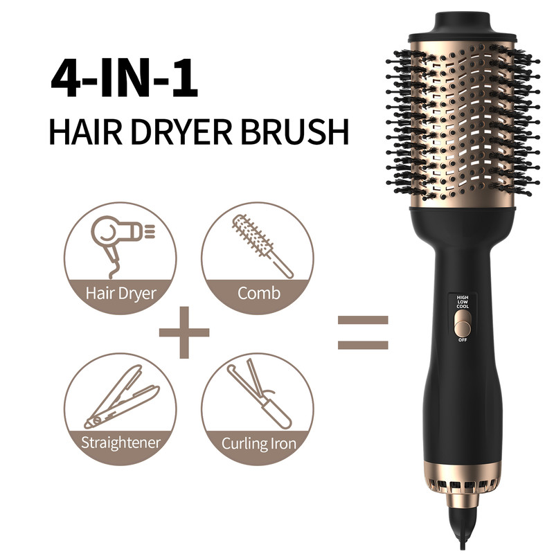 4 in 1 Hot Air Brush with Negative Ion Blow and Comb, Hair Curler Wand Straightener, Volumizing Styler for Smooth Hair