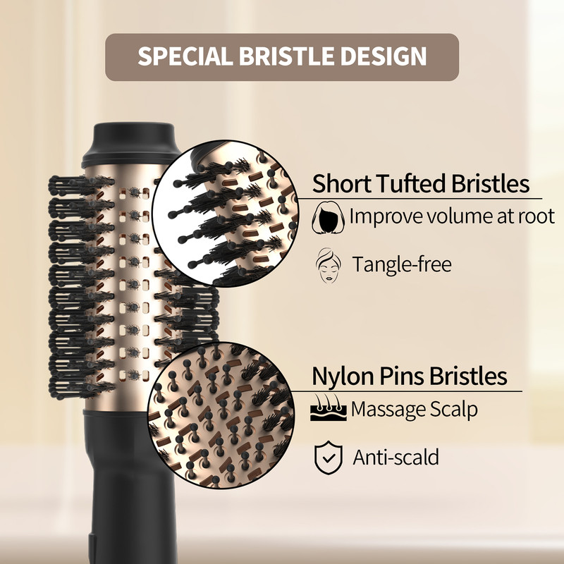 4 in 1 Hot Air Brush with Negative Ion Blow and Comb, Hair Curler Wand Straightener, Volumizing Styler for Smooth Hair