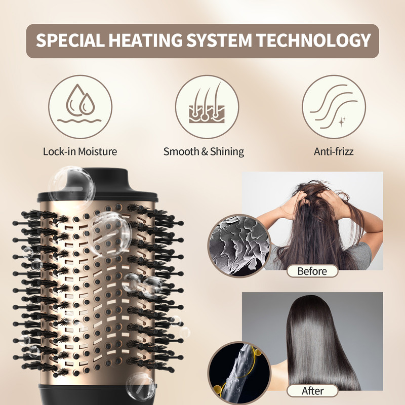 4 in 1 Hot Air Brush with Negative Ion Blow and Comb, Hair Curler Wand Straightener, Volumizing Styler for Smooth Hair