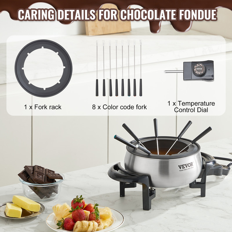 SucceBuy Electric Fondue Pot Set for Cheese & Chocolate, 3 Quart Steel Melting, Fondue Pot with Temperature Control