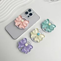 cute bow magnetic folding phone holder socket grip for magsafe iphone mac samsung safe ring finger expanding stand
