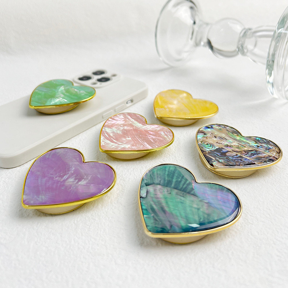 Luxury Heart shaped Shell Drop Adhesive Phone Grip, Electroplated Transparent Socket, Talk Tok Mobile Grip Heart Shell
