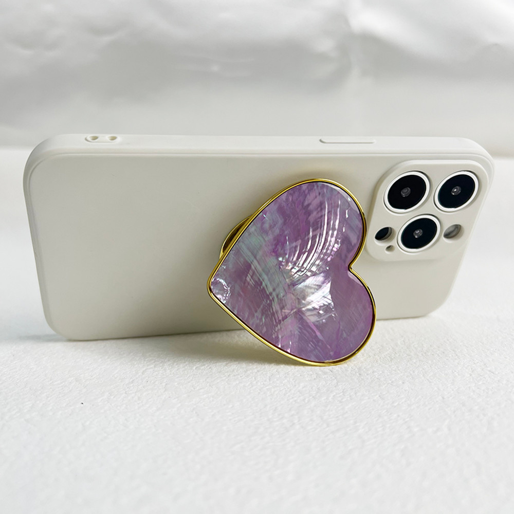 Luxury Heart shaped Shell Drop Adhesive Phone Grip, Electroplated Transparent Socket, Talk Tok Mobile Grip Heart Shell