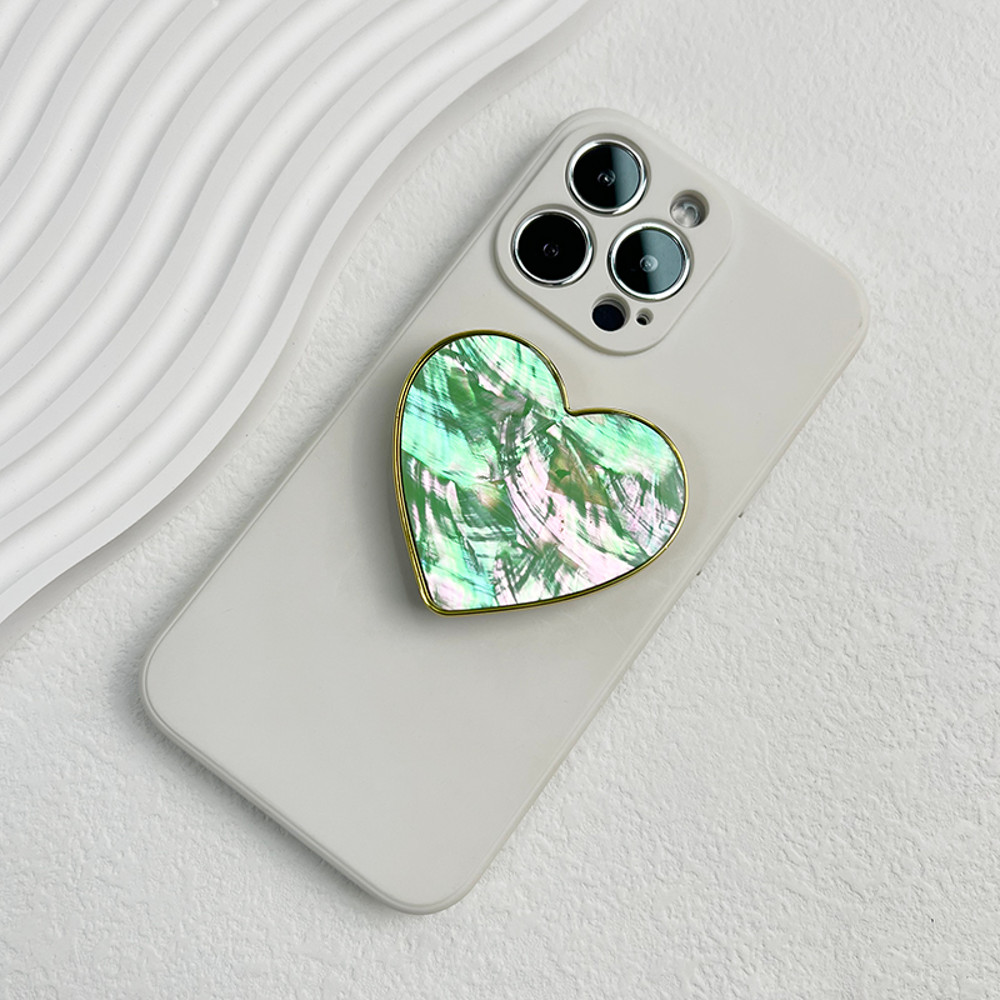 Luxury Heart shaped Shell Drop Adhesive Phone Grip, Electroplated Transparent Socket, Talk Tok Mobile Grip Heart Shell