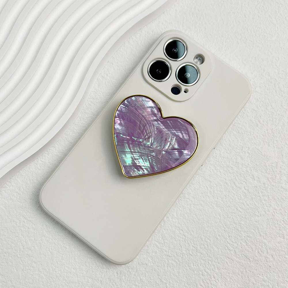 Luxury Heart shaped Shell Drop Adhesive Phone Grip, Electroplated Transparent Socket, Talk Tok Mobile Grip Heart Shell