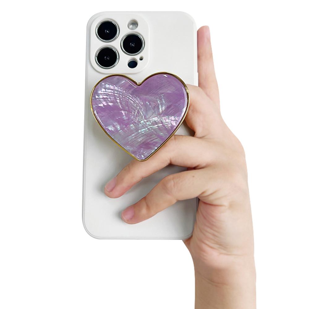Luxury Heart shaped Shell Drop Adhesive Phone Grip, Electroplated Transparent Socket, Talk Tok Mobile Grip Heart Shell