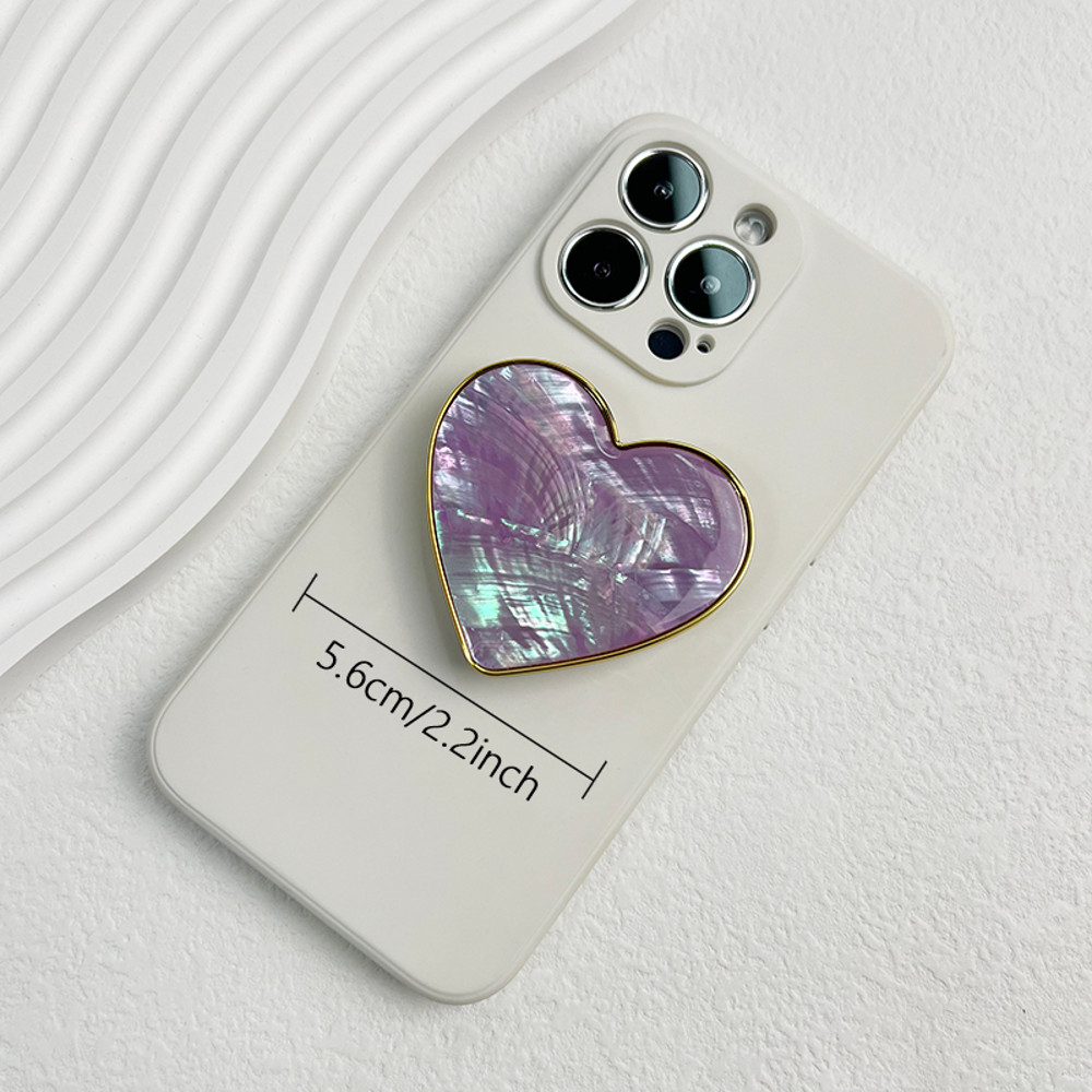 Luxury Heart shaped Shell Drop Adhesive Phone Grip, Electroplated Transparent Socket, Talk Tok Mobile Grip Heart Shell