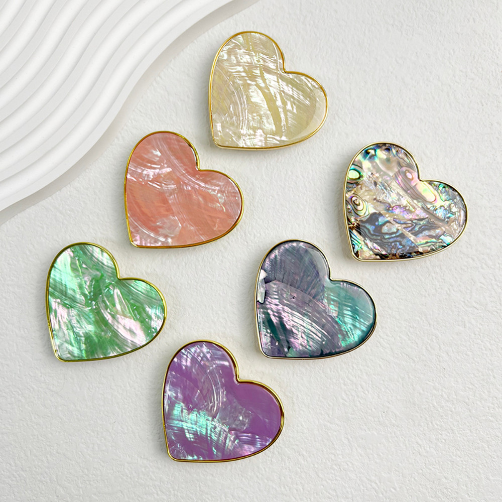 Luxury Heart shaped Shell Drop Adhesive Phone Grip, Electroplated Transparent Socket, Talk Tok Mobile Grip Heart Shell