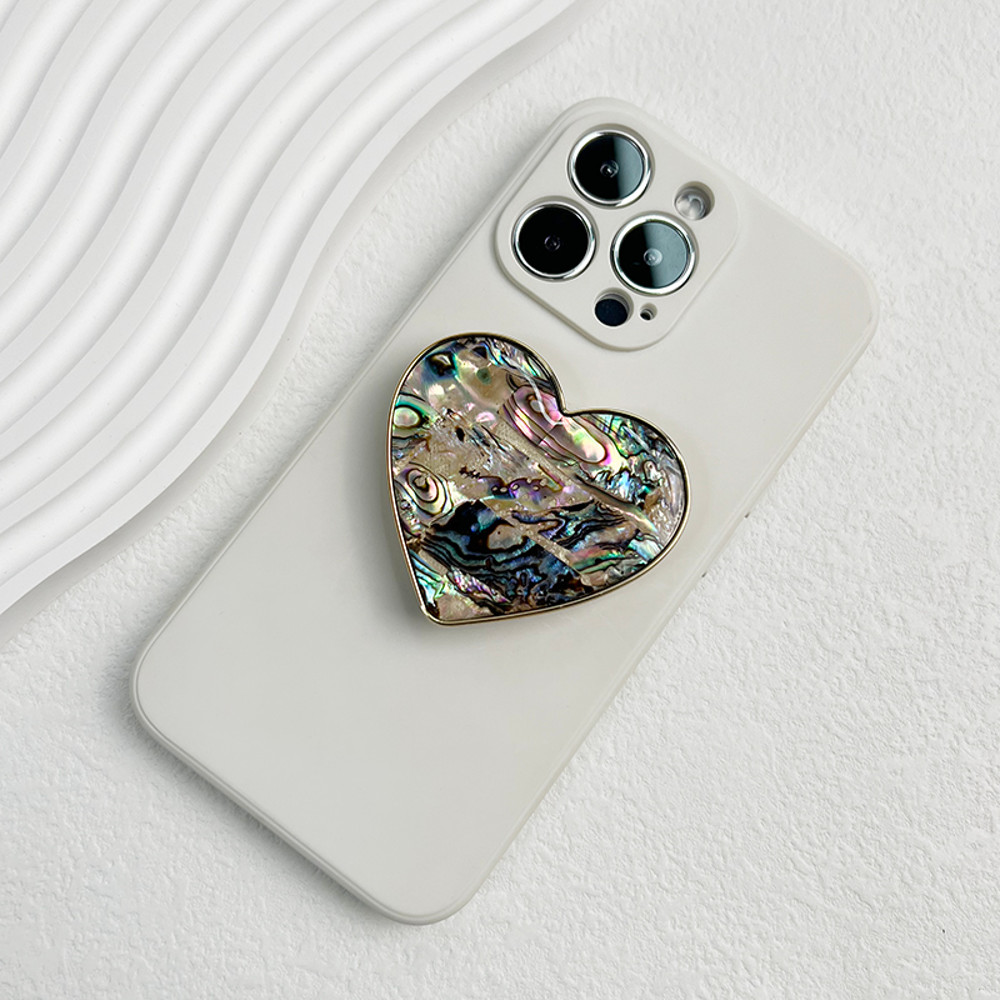 Luxury Heart shaped Shell Drop Adhesive Phone Grip, Electroplated Transparent Socket, Talk Tok Mobile Grip Heart Shell