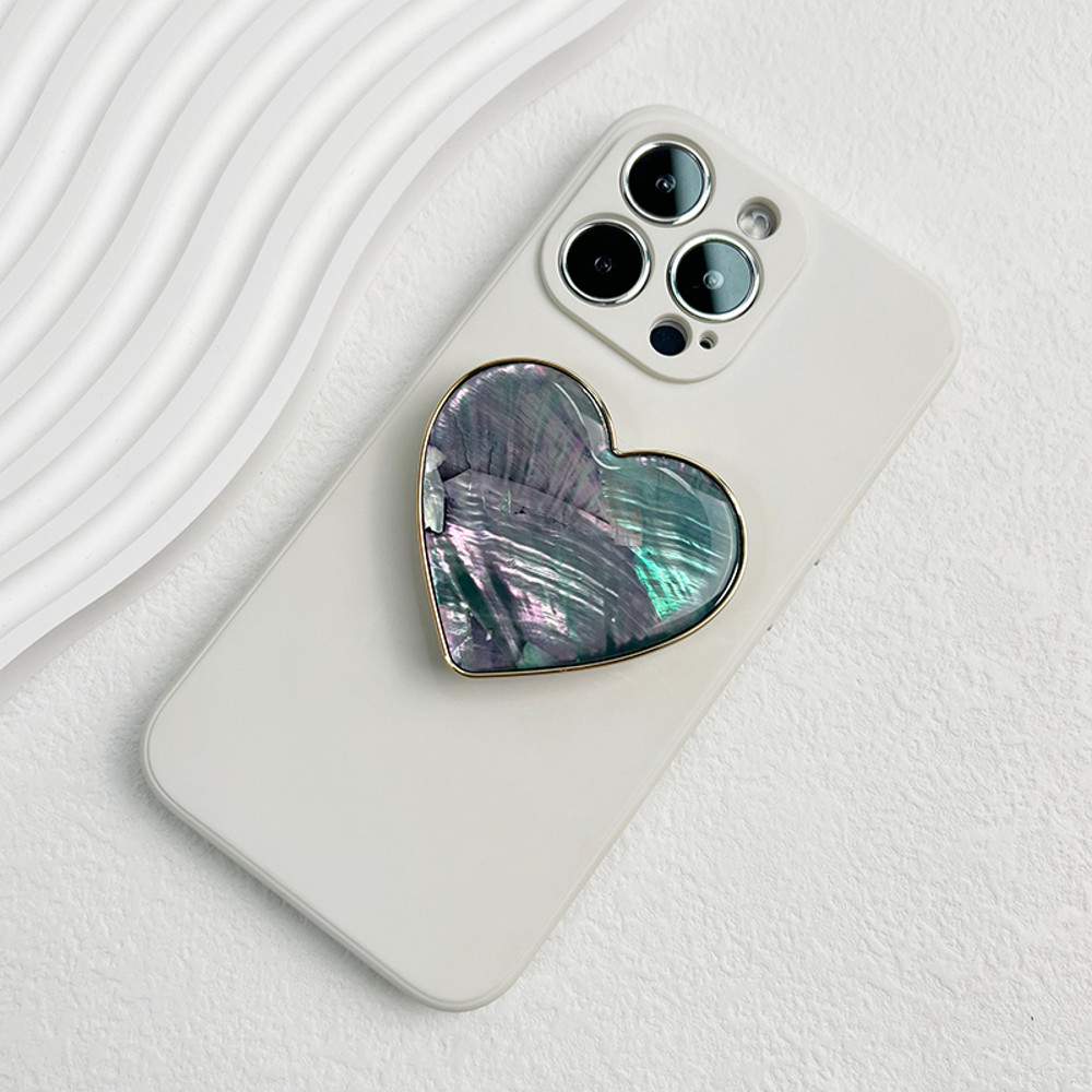 Luxury Heart shaped Shell Drop Adhesive Phone Grip, Electroplated Transparent Socket, Talk Tok Mobile Grip Heart Shell