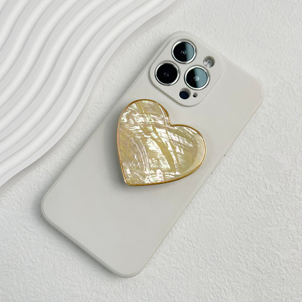 Luxury Heart shaped Shell Drop Adhesive Phone Grip, Electroplated Transparent Socket, Talk Tok Mobile Grip Heart Shell