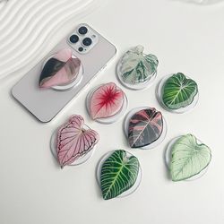 tropical leaf magsafe phone grip holder, safe ring expanding stand for iphone mac samsung fashion decoration
