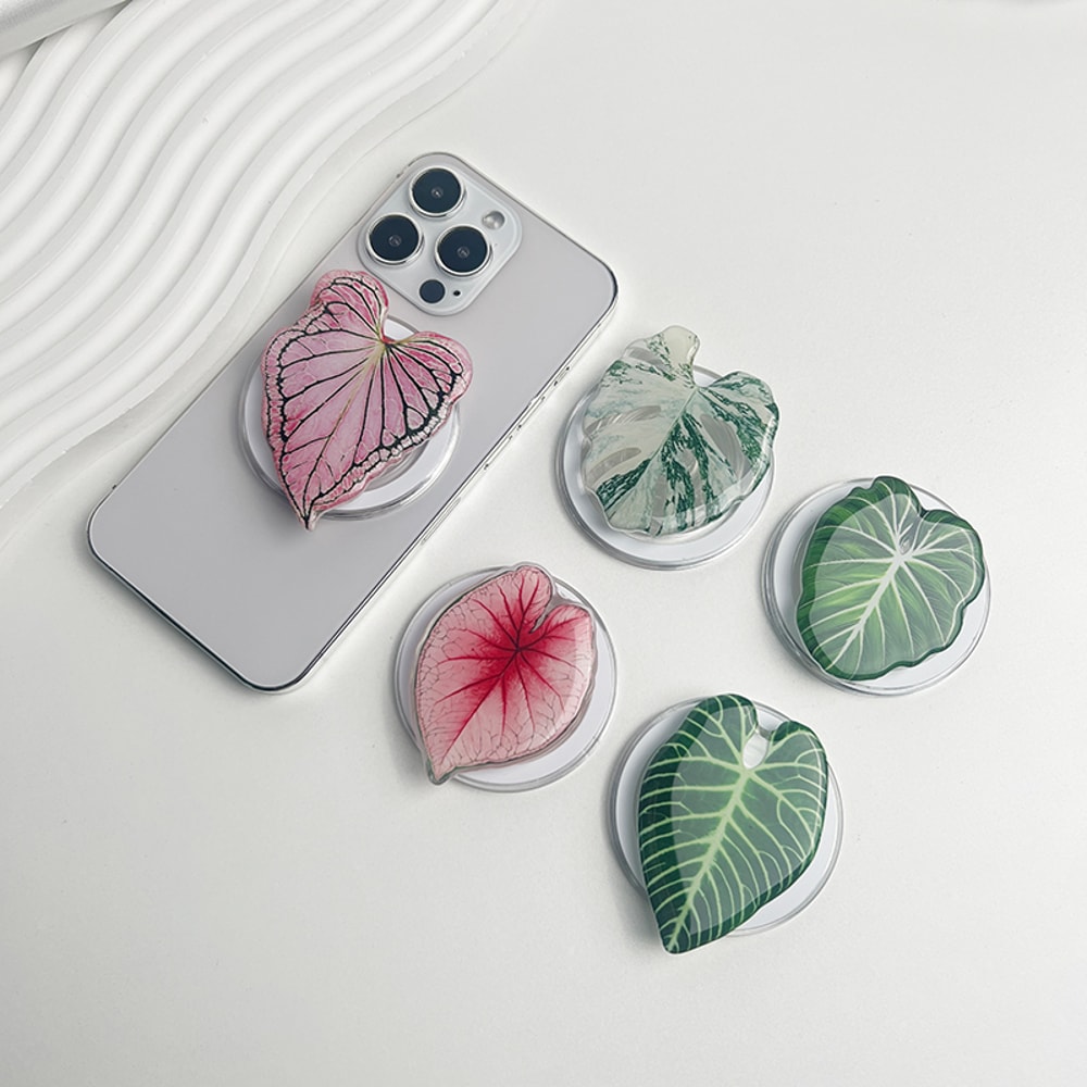 Tropical Leaf Magsafe Phone Grip Holder, Safe Ring Expanding Stand for IPhone Mac Samsung Fashion Decoration