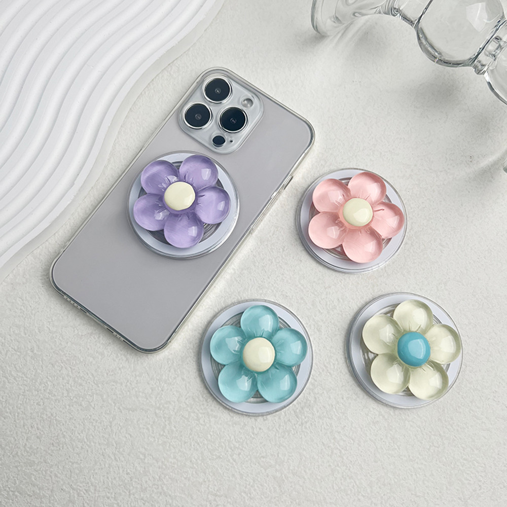 Magnetic Cute Floral Retractable Grip For Magsafe IPhone Clear Resin Candy Flower Phone Holder Fold 0