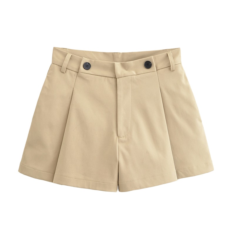 Topenomi Vintage Shorts, Women High Waist Straight Short Pants, Korean Fashion, Versatile Streetwear, Khaki Button Short