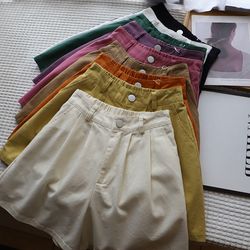 women's summer short pants, washed cotton oversize loose shorts, high waist wide leg comfy casual pants, solid color