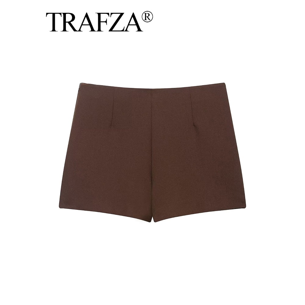 TRAFZA Women's Fashion Asymmetric Culottes, High Waist A Line Elegant Pantskirt with Metal Applique and Side Zipper