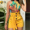 Y2K Summer Shorts for Women, High Waist Solid Denim Shorts with Button Front and Tie Waist