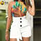 Y2K Summer Shorts for Women, High Waist Solid Denim Shorts with Button Front and Tie Waist