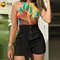 Y2K Summer Shorts for Women, High Waist Solid Denim Shorts with Button Front and Tie Waist