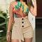 Y2K Summer Shorts for Women, High Waist Solid Denim Shorts with Button Front and Tie Waist