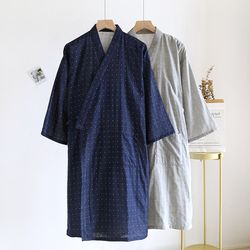 men's kimono robe, cotton bathrobe for men, striped loose fit lace up cardigan, lightweight spring summer pajama robe