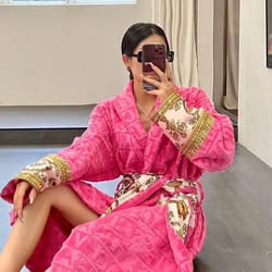 plush fleece bath robe for women and men, winter robe with pockets, long sleeve soft couples homewear, loungewear.text