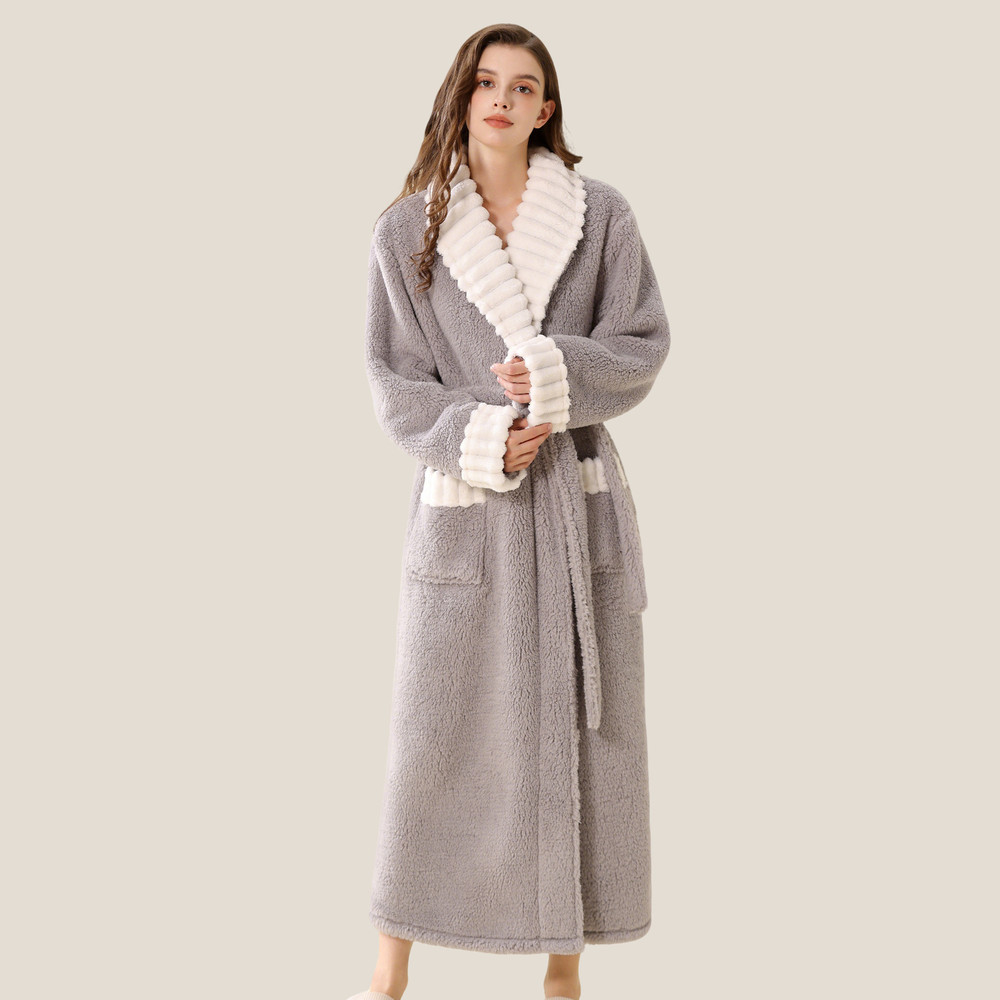 Winter Women's Long Sleeve Flannel Nightgown, Thickened Warm Coral Fleece Nightdress with Pockets, Loose Fit Sleepwear