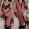 Women's Velour Robe Set, Winter Loungewear, Sexy Cami and Kimono Sleepwear, Warm Burgundy Bathrobe Suit