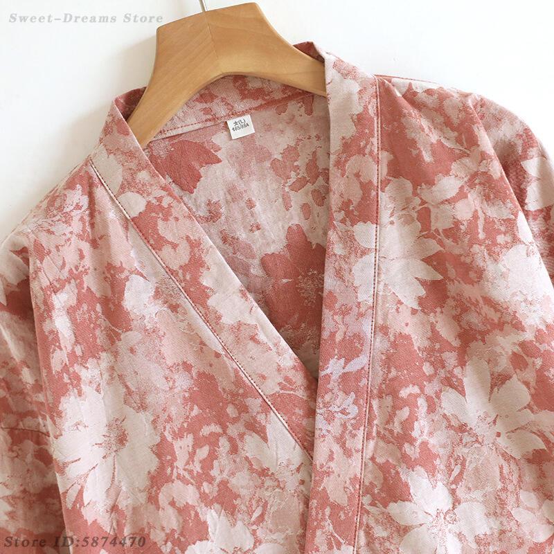 Womens Cotton Kimono Robe, Lightweight Loungewear, Jacquard Bathrobe and Negligee for Homewear