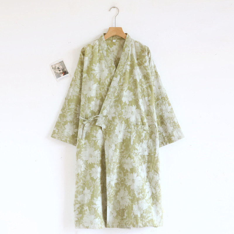 Womens Cotton Kimono Robe, Lightweight Loungewear, Jacquard Bathrobe and Negligee for Homewear