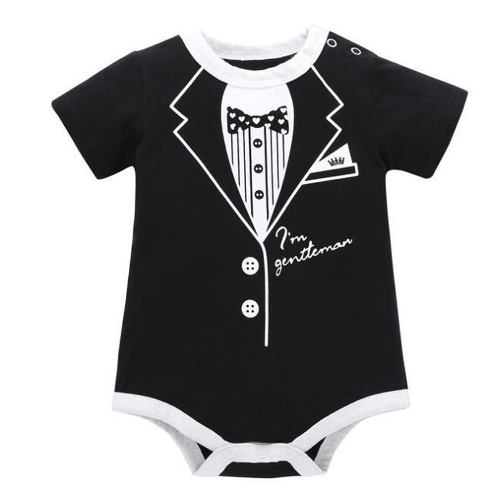 Gentleman Romper for Baby Boys, Newborn Summer Clothing, Cotton Jumpsuit with Tie Print, Short Sleeve Romper