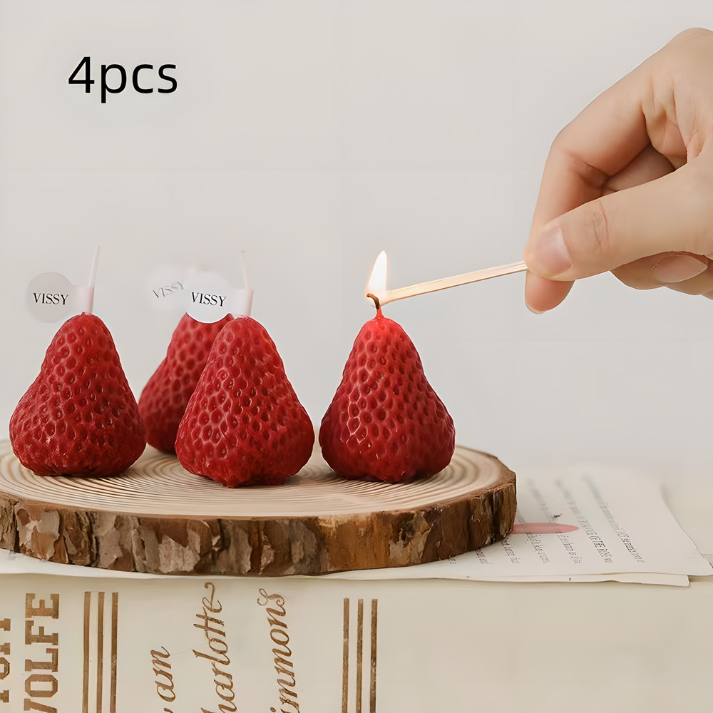 Strawberry Shaped Scented Candles, 4pcs Realistic Fruit Aromatherapy Candles, Miniature Photo Prop Candles, Gift Set