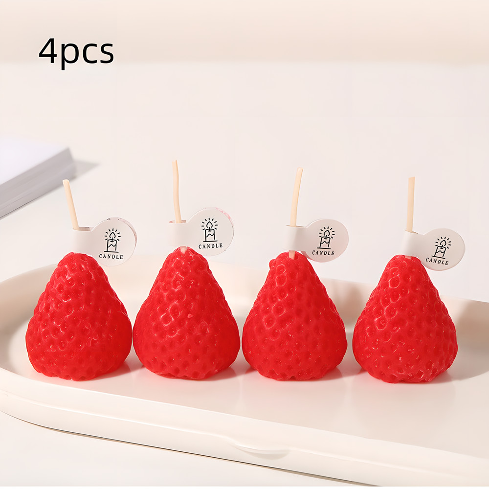 Strawberry Shaped Scented Candles, 4pcs Realistic Fruit Aromatherapy Candles, Miniature Photo Prop Candles, Gift Set