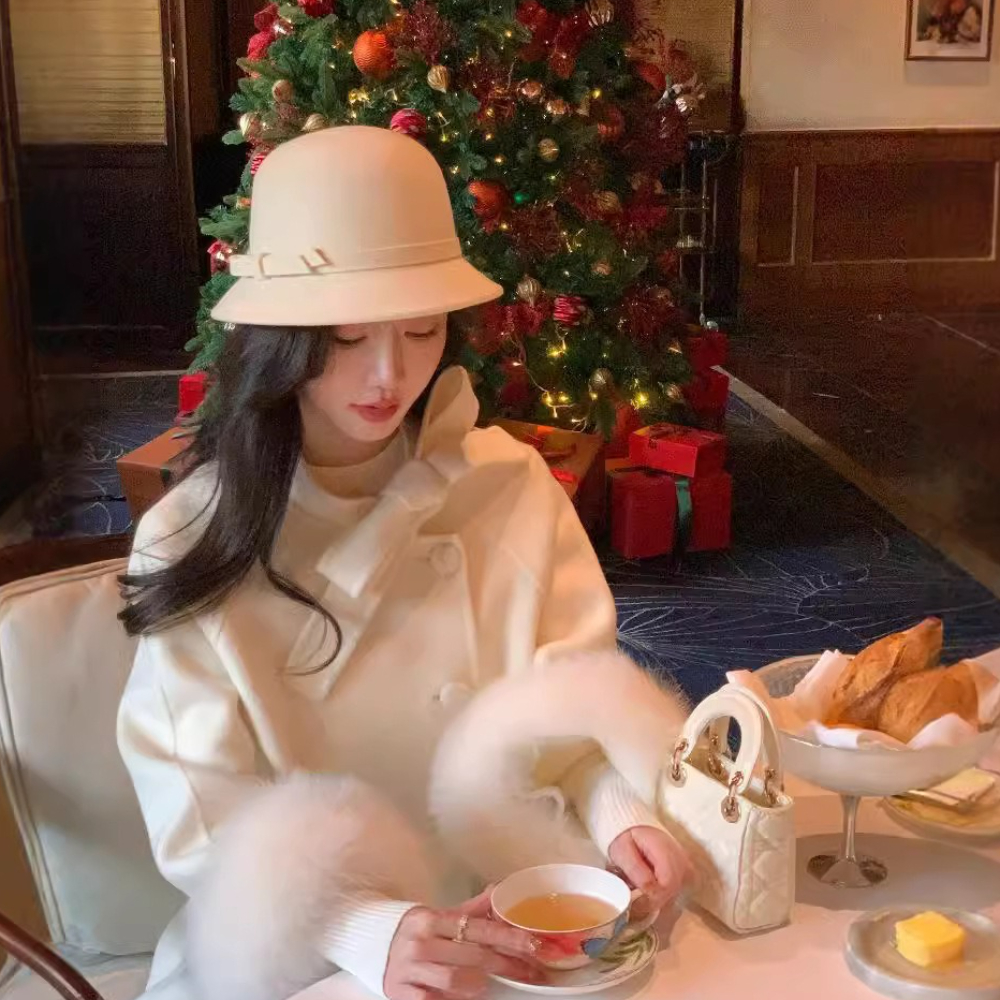 Womens Winter Fashion Outerwear Double Faced Cashmere Coat With Real Fox Fur Autumn Winter Gentle W 1