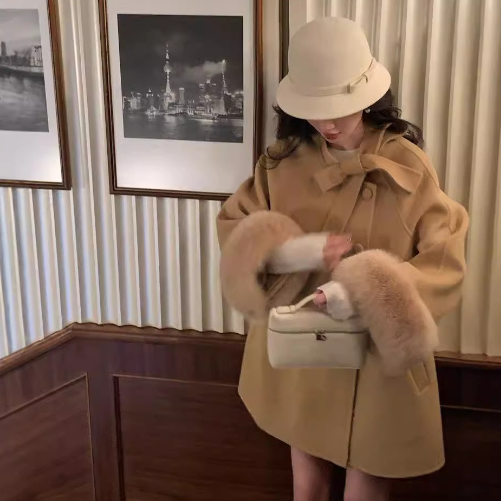 Womens Winter Fashion Outerwear Double Faced Cashmere Coat With Real Fox Fur Autumn Winter Gentle W 3