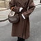 Elegant Grey Peacoat for Women, Long Double Breasted Wool Coat with Belt, Autumn Winter Street Style