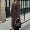 Elegant Grey Peacoat for Women, Long Double Breasted Wool Coat with Belt, Autumn Winter Street Style