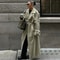 Elegant Grey Peacoat for Women, Long Double Breasted Wool Coat with Belt, Autumn Winter Street Style